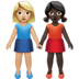 👩🏼‍🤝‍👩🏿 women holding hands: medium-light skin tone, dark skin tone display on Apple